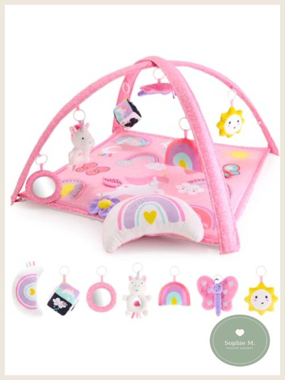 7-in-1 Baby Play Gym Rainbow Playmat Hanging Toys Tummy Time